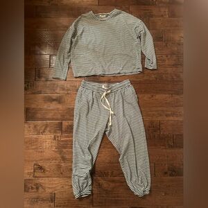 Madewell Sage Green and Cream striped pajama set (loungewear) size Medium